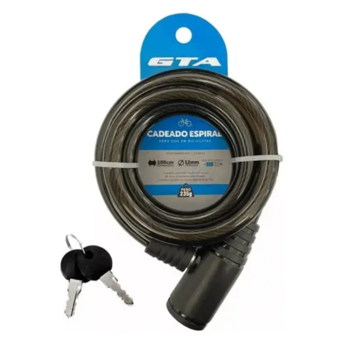 Cadeado Para Bicicleta Com Chave 12mmX1m Espiral GTA